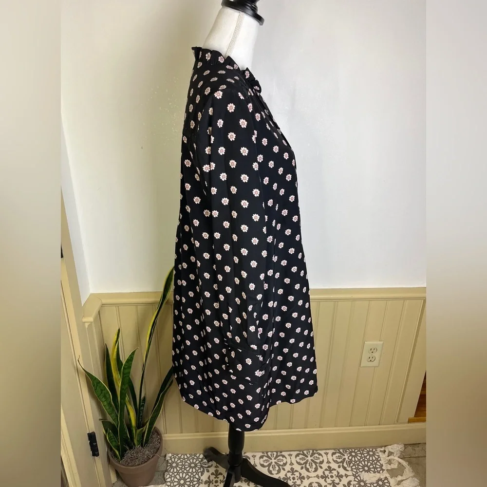 Kate Spade New York Ditzy Silk Shift Dress M Black Daisy Fall Preppy Old Money